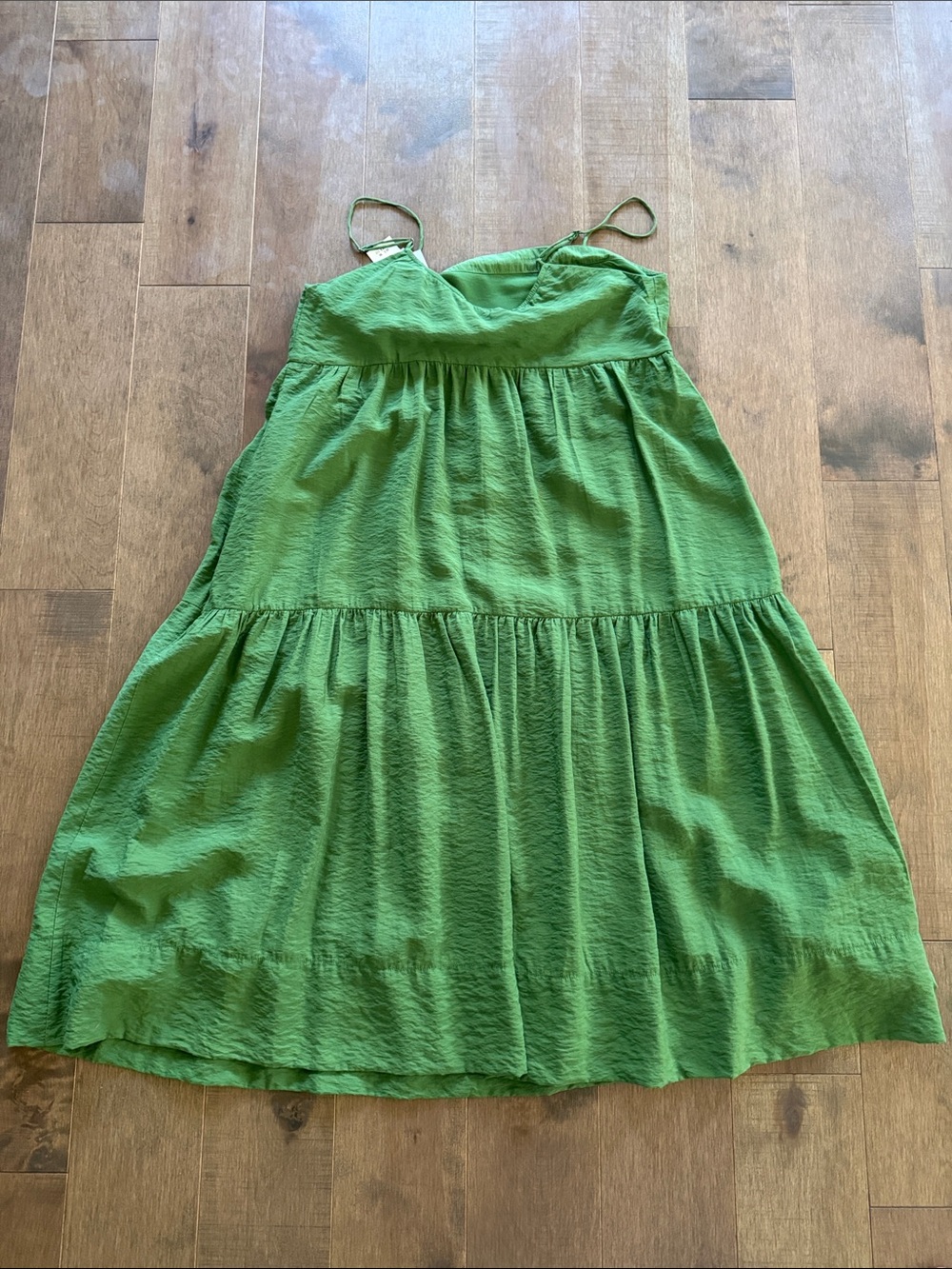 Abercrombie & Fitch Olive Green Spaghetti-Strap Tiered Trapeze Midi Dress - Picture 8 of 8